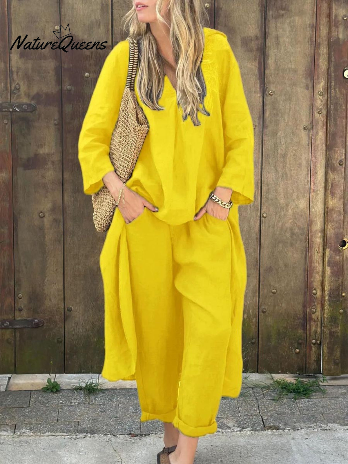 Women's Solid Color Casual Loose Elegant Stylish Skirt Pants Two Piece Suit