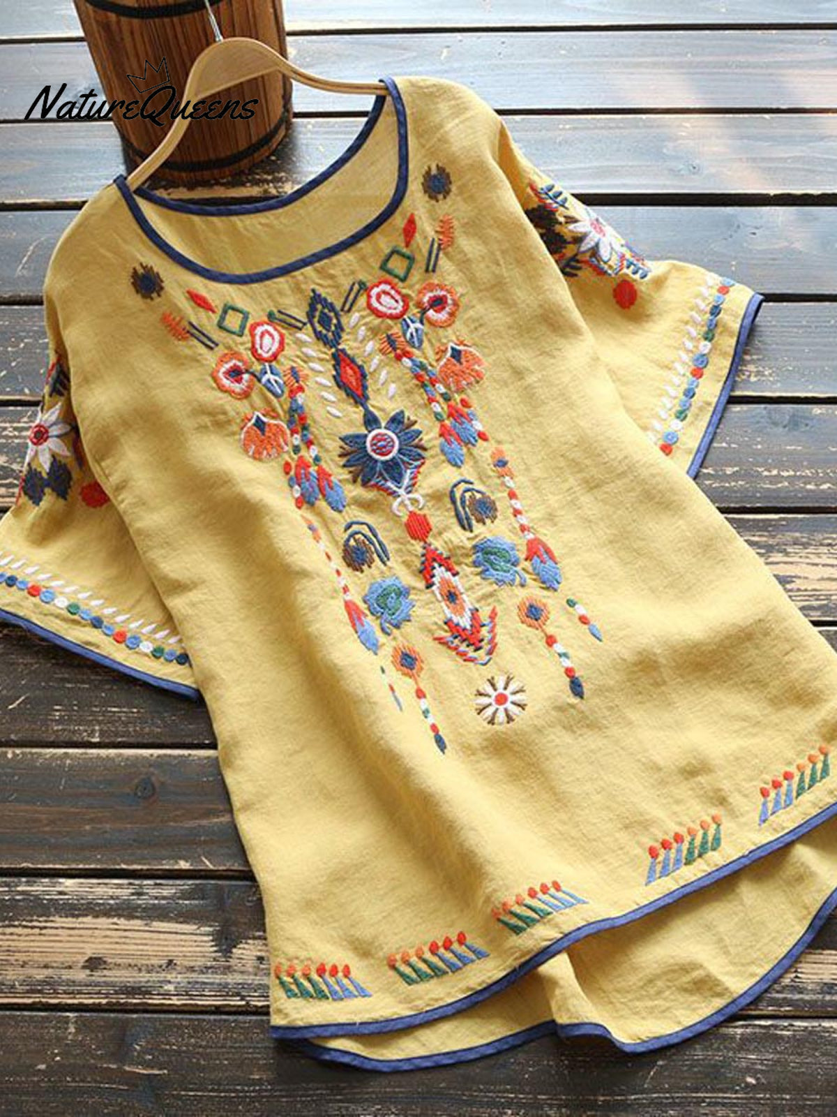 Women's Retro Ethnic Embroidered Style Loose Casual Cotton And Linen Shirt