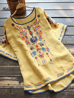 Women's Retro Ethnic Embroidered Style Loose Casual Cotton And Linen Shirt