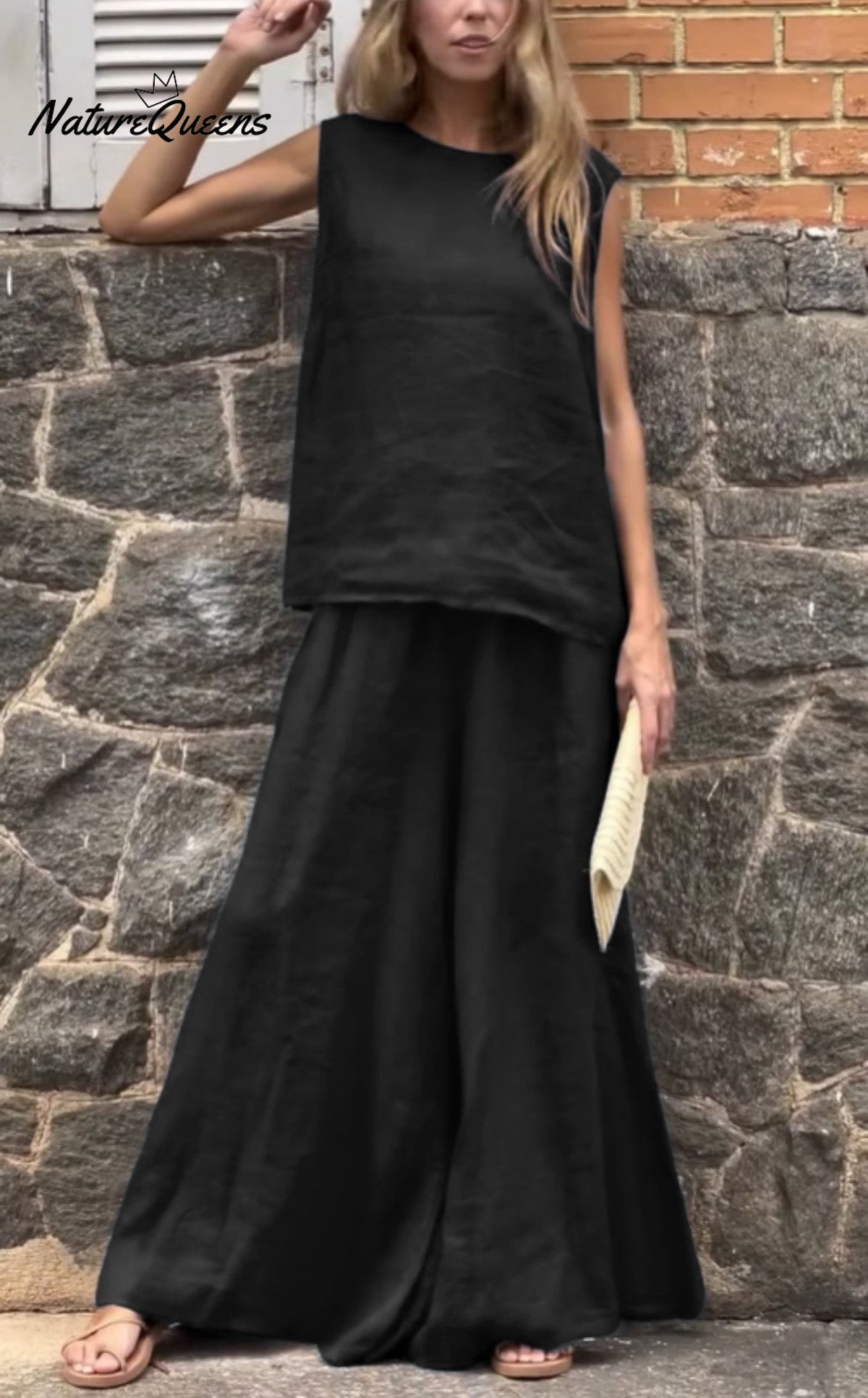 Women's Solid Color Casual Loose Stylish Sleeveless Top Pants Two Piece Suit