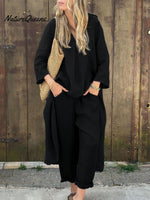 Women's Solid Color Casual Loose Elegant Stylish Skirt Pants Two Piece Suit