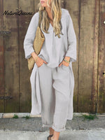Women's Solid Color Casual Loose Elegant Stylish Skirt Pants Two Piece Suit