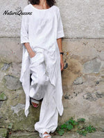 Women's Solid Color Casual Elegant Stylish Irregular hem Skirt Loose Pants Two Piece Suit