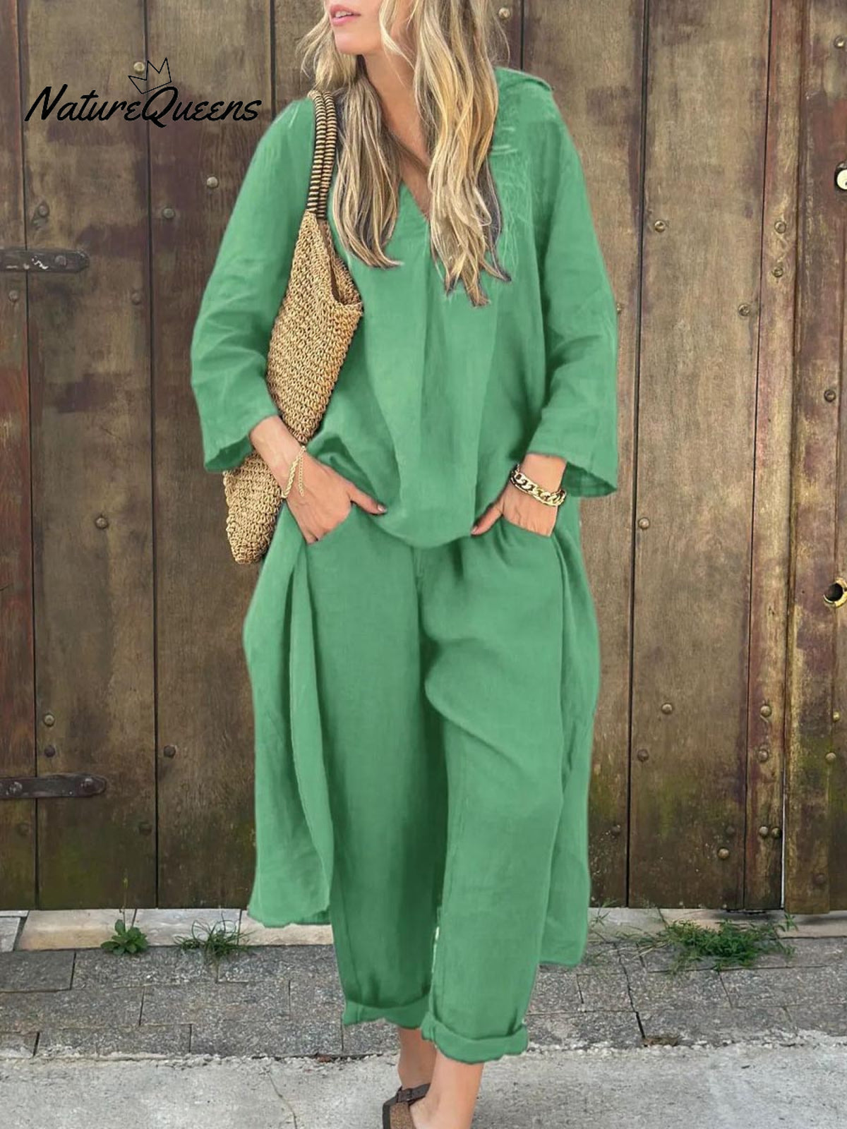 Women's Solid Color Casual Loose Elegant Stylish Skirt Pants Two Piece Suit
