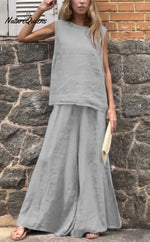 Women's Solid Color Casual Loose Stylish Sleeveless Top Pants Two Piece Suit