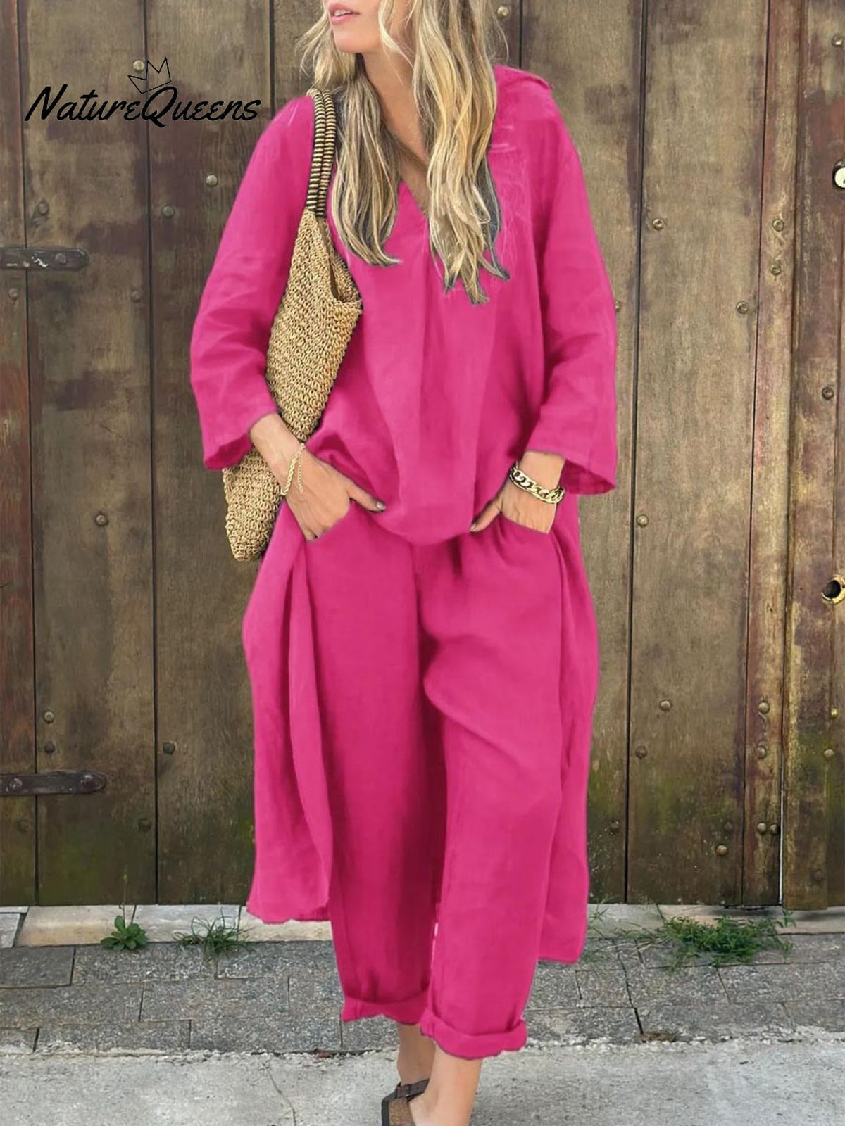 Women's Solid Color Casual Loose Elegant Stylish Skirt Pants Two Piece Suit