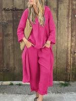 Women's Solid Color Casual Loose Elegant Stylish Skirt Pants Two Piece Suit