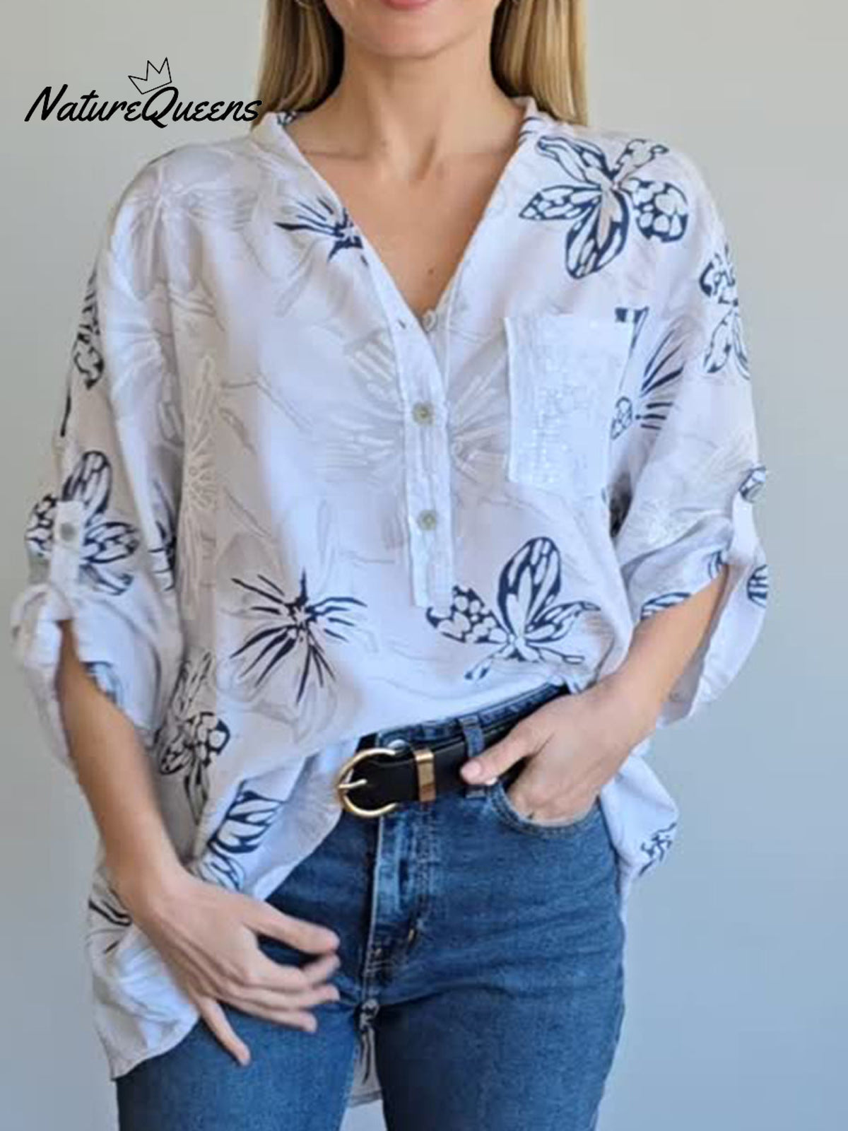 Women's Floral Print Cotton Shirt
