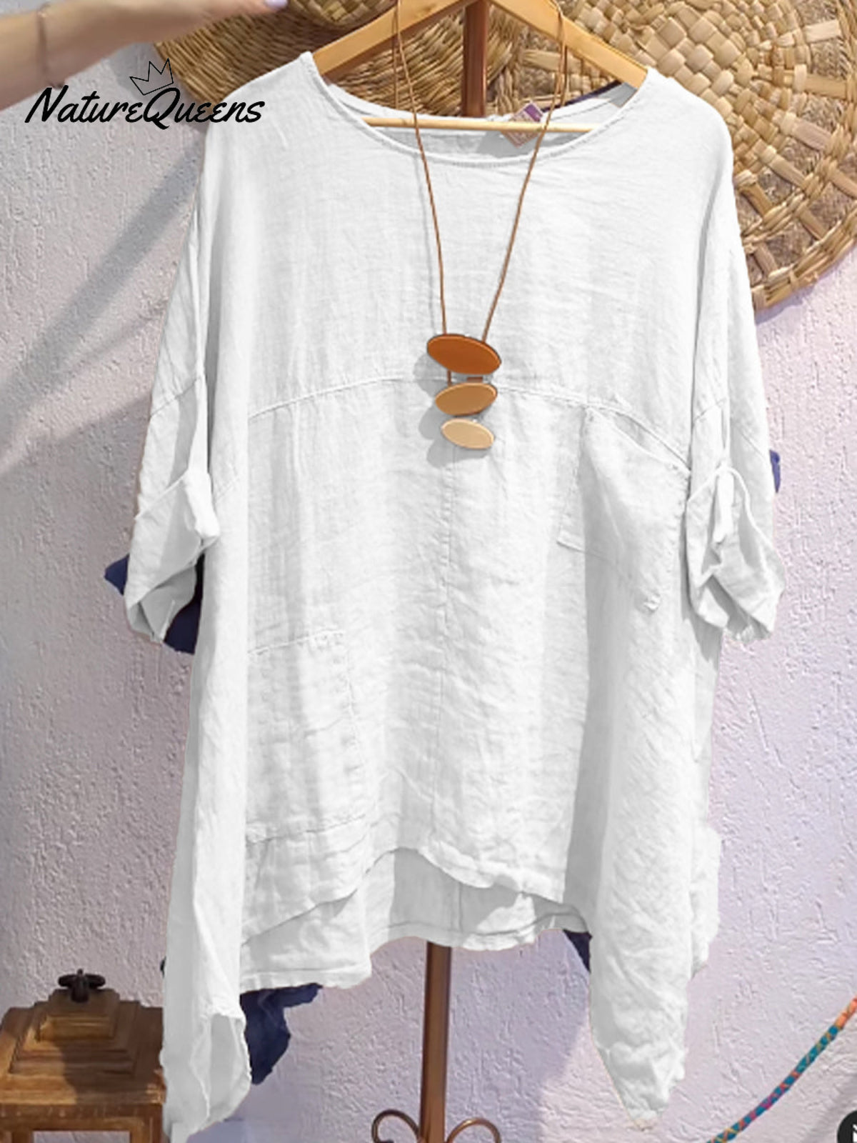 Women's Casual Cotton and Linen Round-neck Shirt