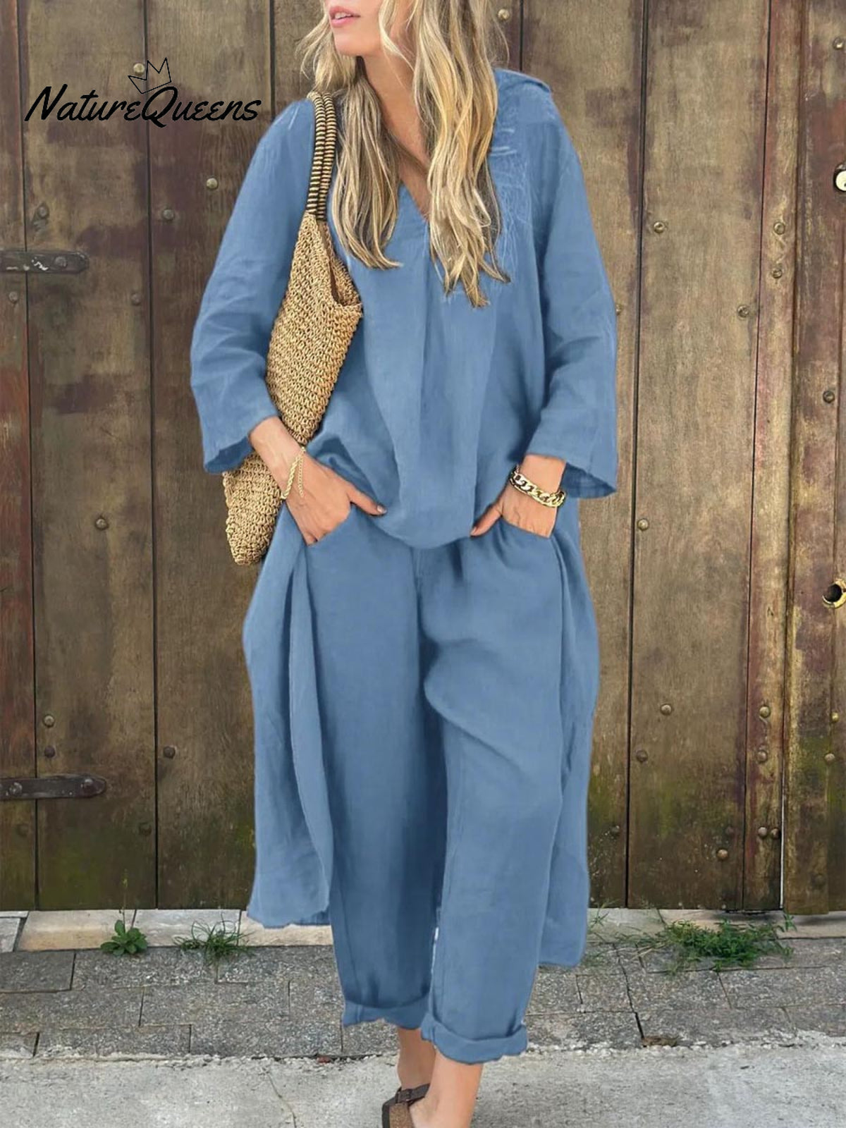 Women's Solid Color Casual Loose Elegant Stylish Skirt Pants Two Piece Suit