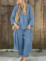 Women's Solid Color Casual Loose Elegant Stylish Skirt Pants Two Piece Suit
