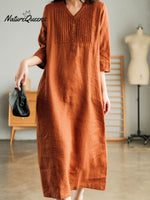 Women's Solid Color Loose Stylish Casual V-neck Long Dress
