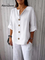 Women's Solid Color Stylish Loose Casual Button Cotton Shirt