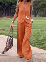 Women's Solid Color Casual Loose Stylish Vest Pants Suit