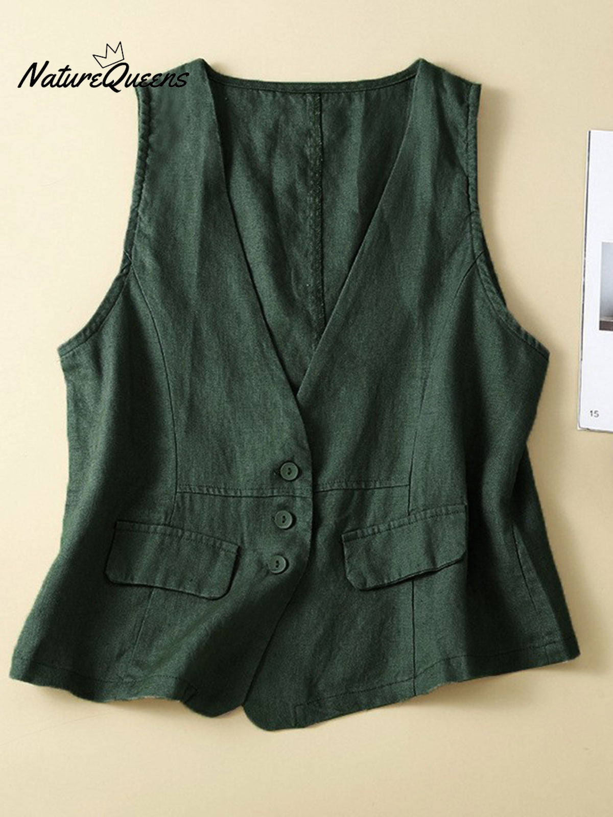 Women's V-neck Casual Sleeveless Vest Cotton And Linen Vest Jacket