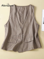 Women's V-neck Casual Sleeveless Vest Cotton And Linen Vest Jacket
