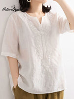 Women's Embroidered Loose V-neck T-shirt