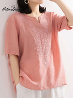 Women's Embroidered Loose V-neck T-shirt