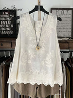 Women'sVintage Lace Sleeveless Cotton and Linen Vest Top
