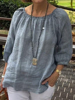 Women's Casual Solid Color Round Neck Pullover Cotton And Linen Shirt