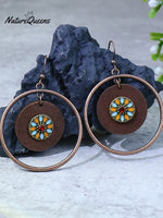 Vintage Wooden Beads Hand Woven Geometric Hollowed Wooden Earrings