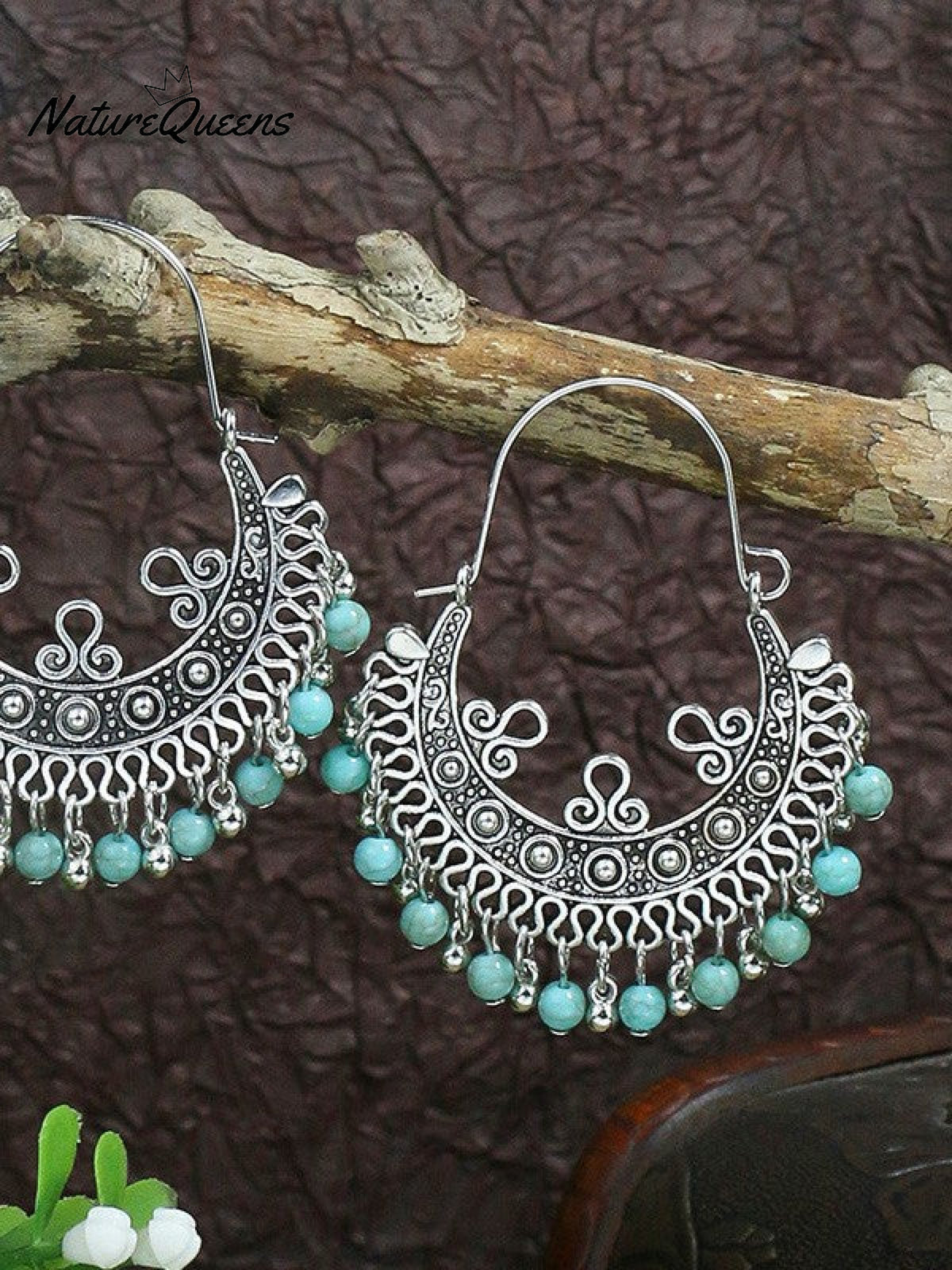 Silver Geometric Metal Tassel Earrings Vintage Earrings