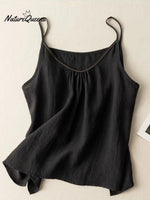 Women's Solid Color V-Neck Cotton And Linen Suspenders Tops