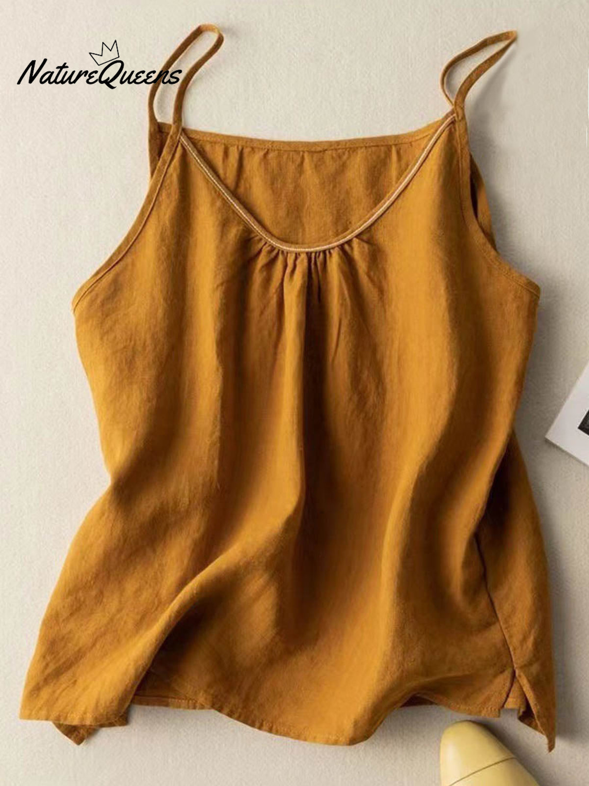 Women's Solid Color V-Neck Cotton And Linen Suspenders Tops