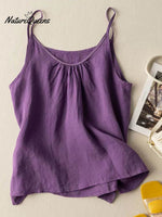 Women's Solid Color V-Neck Cotton And Linen Suspenders Tops