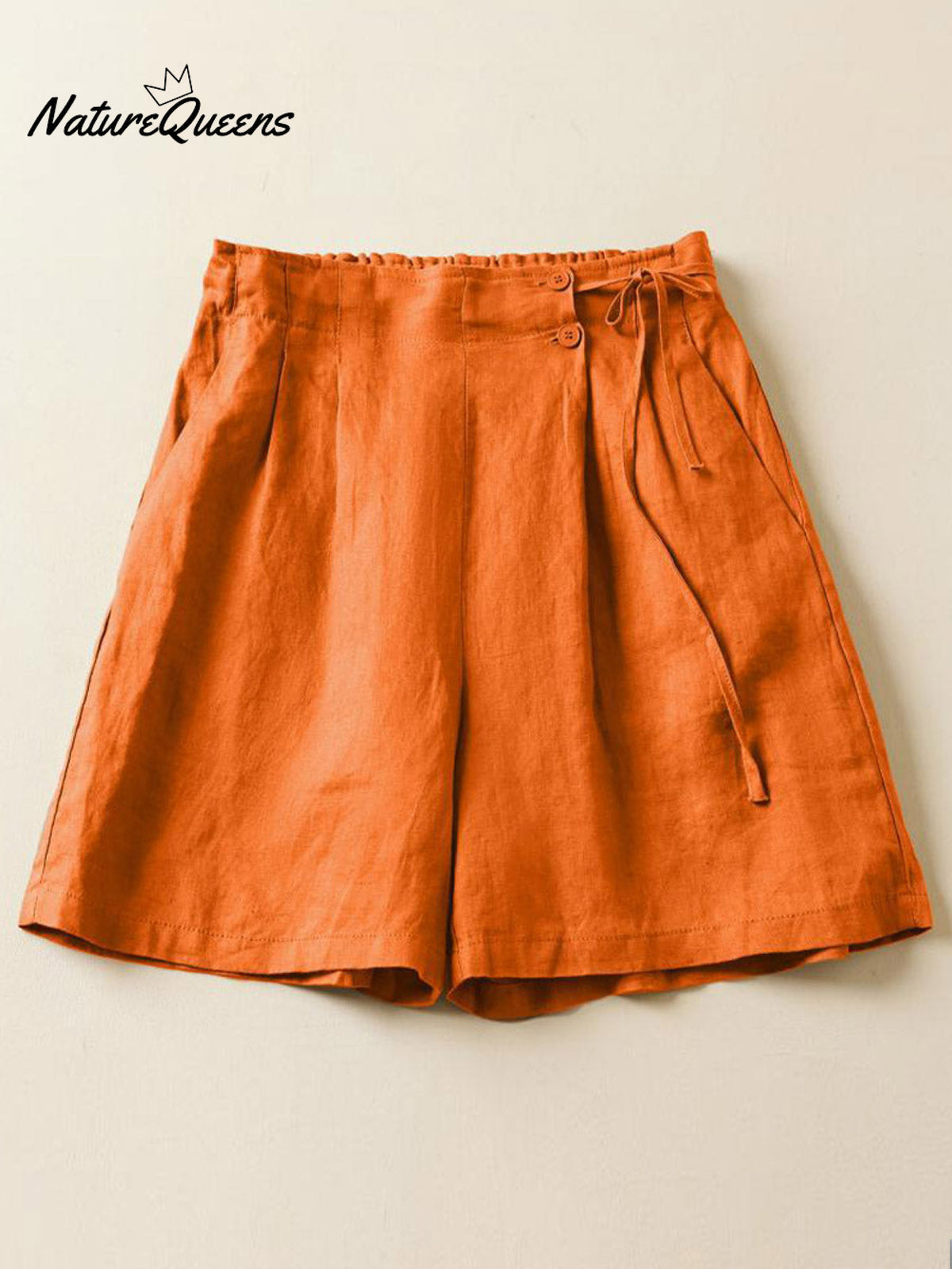 Women's Semi-elastic High Waist Solid Color Casual Cotton and Linen Wide Leg Shorts