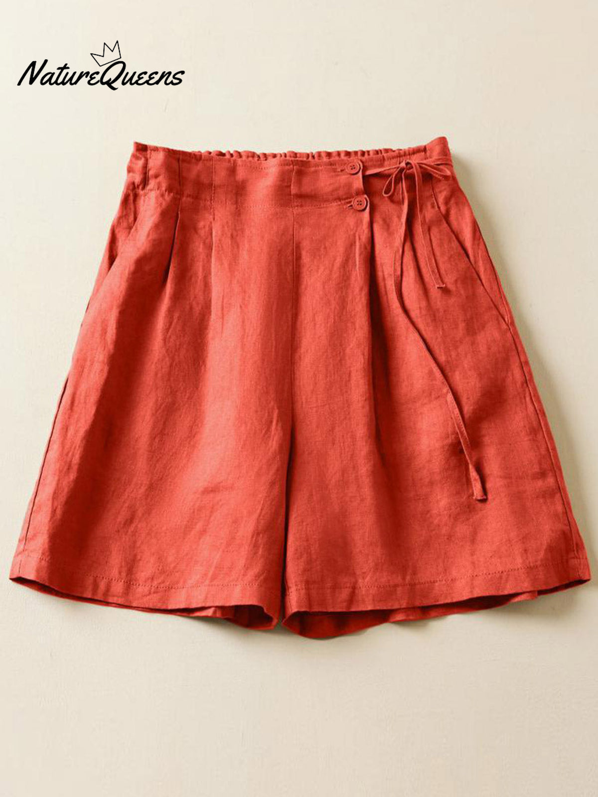 Women's Semi-elastic High Waist Solid Color Casual Cotton and Linen Wide Leg Shorts