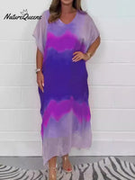 Women's V-neck Short-sleeved Gradient Smudge Print Loose Chiffon Dress