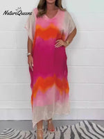 Women's V-neck Short-sleeved Gradient Smudge Print Loose Chiffon Dress