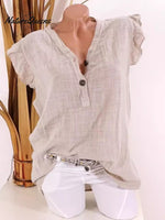 Women'sV-neck Sleeveless Ruffle Loose Casual Cotton Top