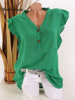Women'sV-neck Sleeveless Ruffle Loose Casual Cotton Top
