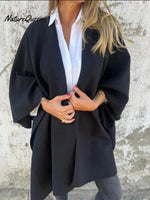 Women's Solid Color Three-Quarter Sleeve Versatile Warm Cape Shawl Coat