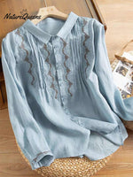 Women‘s Vintage Embroidered Loose Linen Shirt