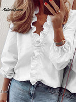 Women's Casual Cotton and Linen Ruffle Shirt
