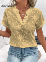 Women's Embroidered Lace Short-sleeved Cotton Shirt