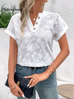 Women's Embroidered Lace Short-sleeved Cotton Shirt