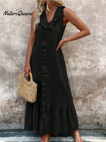 Women's V-neck Cotton and Linen Dress