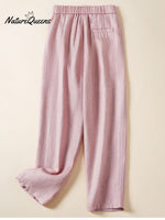 Women's Jacquard PatternTencel and Linen Casual Pants