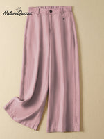 Women's Jacquard PatternTencel and Linen Wide-leg Casual Pants