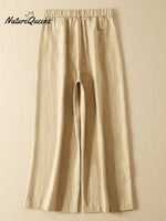 Women's Jacquard PatternTencel and Linen Wide-leg Casual Pants