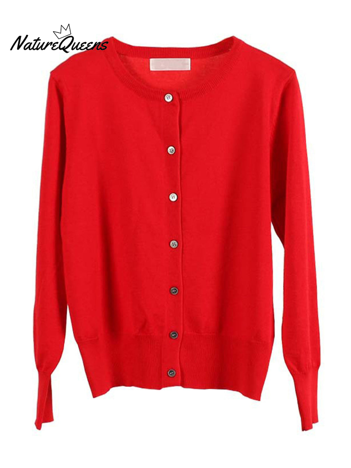 Women's Round Neck Cardigan Solid Color Loose Knit Sweater