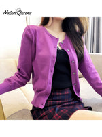 Women's Round Neck Cardigan Solid Color Loose Knit Sweater