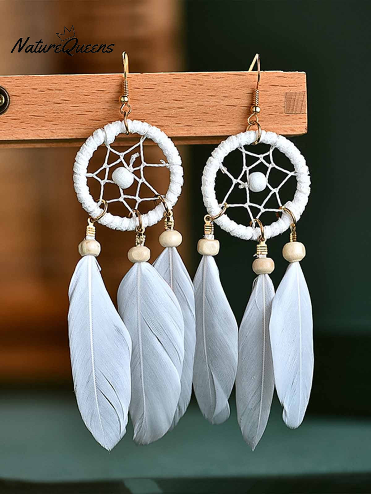 Dream Catcher Long Coffee Feather Earrings