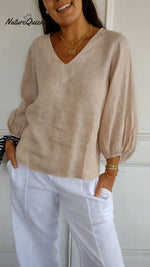 Lantern Sleeve Design Cotton and Linen Top (Buy 2 Free Shipping)