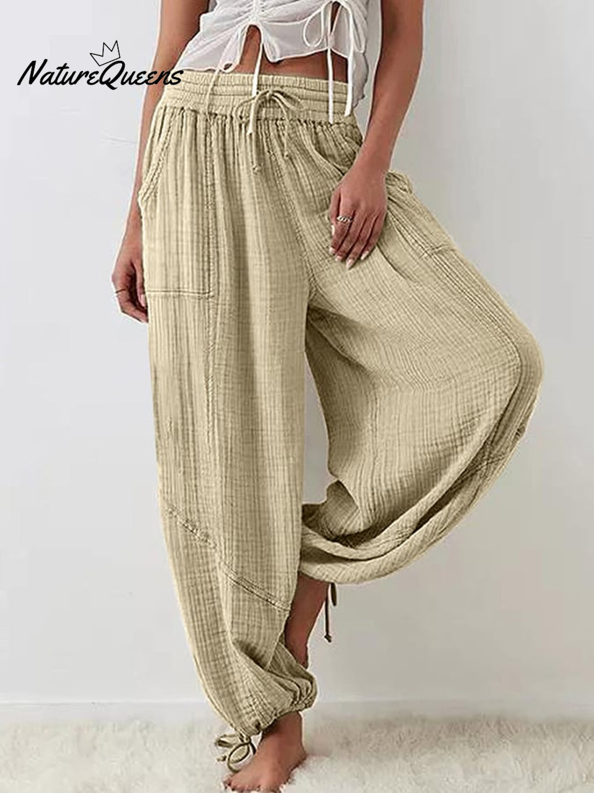 Women's Casual Fashion Solid Color Strap Pocket Wide Leg Pants