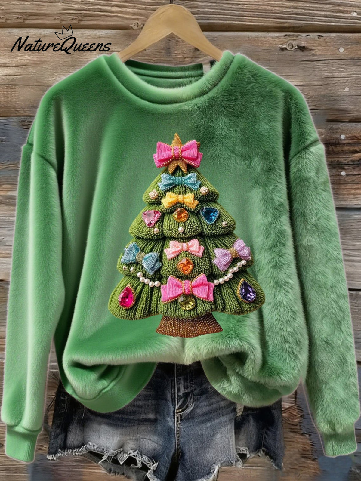 Women's Christmas Tree Art Print Flannel Sweatshirt